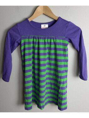Hanna Andersson Girls Long Sleeve Dress Purple & Green Striped Cotton Child Kid